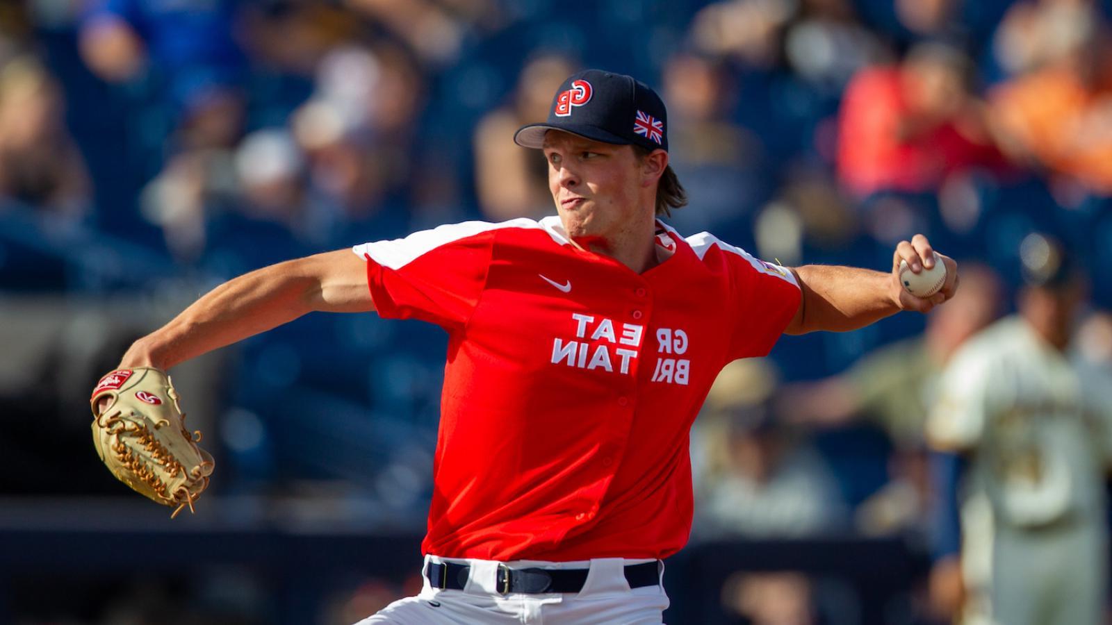 Ryan Long '21 pitching for Great Britain