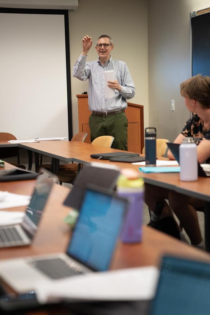 Professor Flueckiger teaching a class 