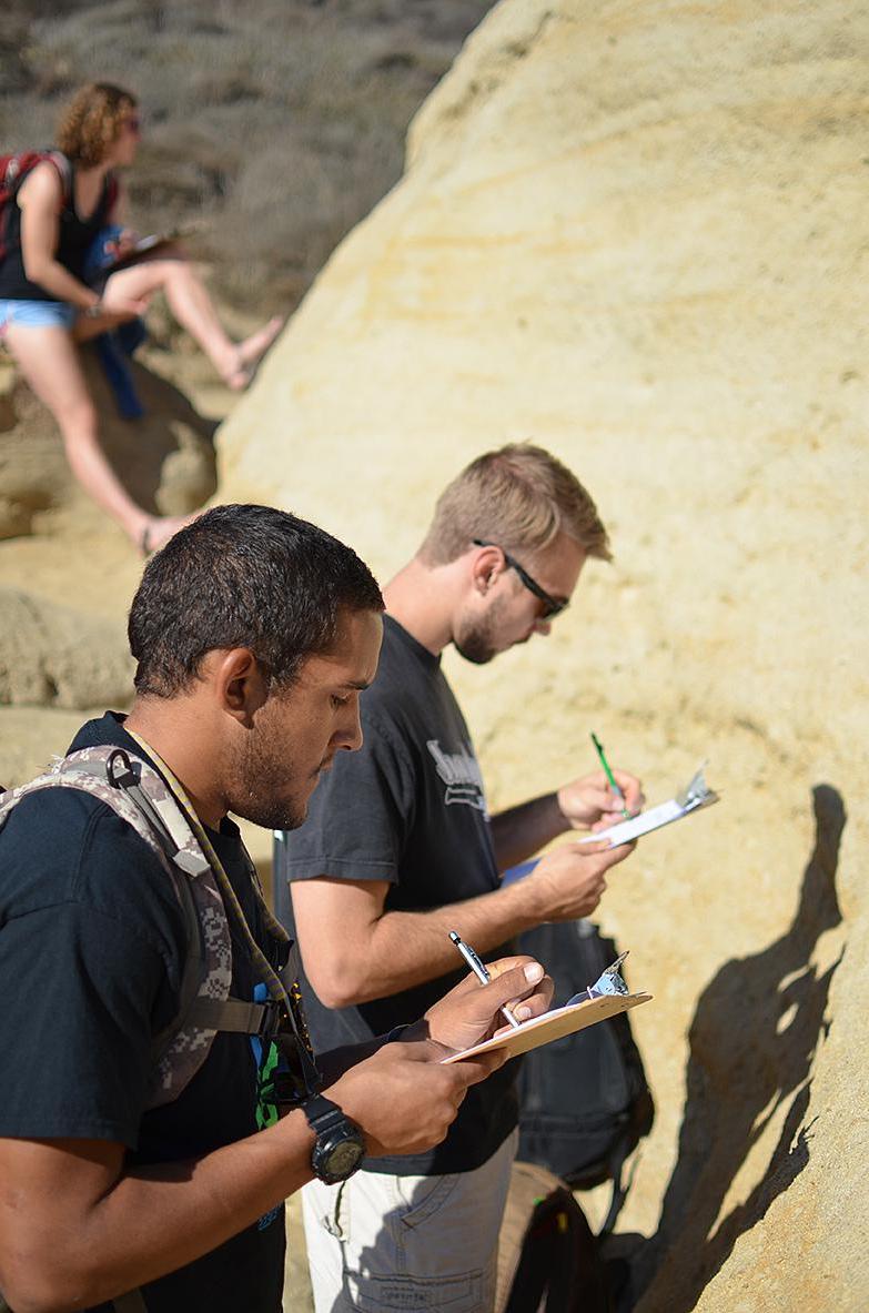 Students take notes on a geology field trip