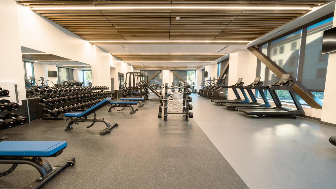 Interior view of fitness center with equipment